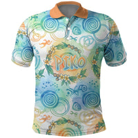 Hawaiian Piko Cultural Pride Aloha Polo Shirt Watercolor Spiral Art - Tropical Plumeria Lei Garland TS04 White Blue - Polynesian Pride