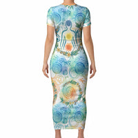 Hawaiian Piko Cultural Pride Aloha Short Sleeve Bodycon Dress Watercolor Spiral Art - Tropical Plumeria Lei Garland TS04 - Polynesian Pride