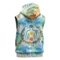 Hawaiian Piko Cultural Pride Aloha Sleeveless Hoodie Watercolor Spiral Art - Tropical Plumeria Lei Garland