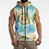 Hawaiian Piko Cultural Pride Aloha Sleeveless Zip Hoodie Watercolor Spiral Art - Tropical Plumeria Lei Garland
