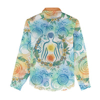 Hawaiian Piko Cultural Pride Aloha Women Casual Shirt Watercolor Spiral Art - Tropical Plumeria Lei Garland