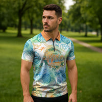 Hawaiian Piko Cultural Pride Aloha Zipper Polo Shirt Watercolor Spiral Art - Tropical Plumeria Lei Garland TS04 - Polynesian Pride