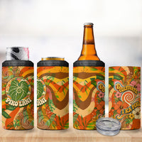 Hawaiian Piko Lani Cultivate I Ka Piko Aloha 4 in 1 Can Cooler Tumbler Retro Psychedelic Taro Leaf - Hibiscus Flowers