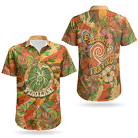 Hawaiian Piko Lani Cultivate I Ka Piko Aloha Couples Matching Off Shoulder Maxi Dress and Hawaiian Shirt Retro Psychedelic Taro Leaf - Hibiscus Flowers
