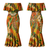 Hawaiian Piko Lani Cultivate I Ka Piko Aloha Family Matching Mermaid Dress and Hawaiian Shirt Retro Psychedelic Taro Leaf - Hibiscus Flowers TS04 Mom's Dress Orange Green - Polynesian Pride