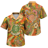 Hawaiian Piko Lani Cultivate I Ka Piko Aloha Family Matching Mermaid Dress and Hawaiian Shirt Retro Psychedelic Taro Leaf - Hibiscus Flowers TS04 Son's Shirt Orange Green - Polynesian Pride