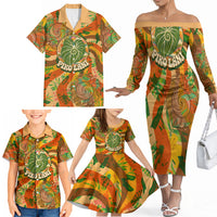 Hawaiian Piko Lani Cultivate I Ka Piko Aloha Family Matching Off The Shoulder Long Sleeve Dress and Hawaiian Shirt Retro Psychedelic Taro Leaf - Hibiscus Flowers TS04 - Polynesian Pride