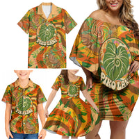 Hawaiian Piko Lani Cultivate I Ka Piko Aloha Family Matching Off Shoulder Short Dress and Hawaiian Shirt Retro Psychedelic Taro Leaf - Hibiscus Flowers TS04 - Polynesian Pride