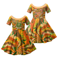 Hawaiian Piko Lani Cultivate I Ka Piko Aloha Family Matching Short Sleeve Bodycon Dress and Hawaiian Shirt Retro Psychedelic Taro Leaf - Hibiscus Flowers TS04 Daughter's Dress Orange Green - Polynesian Pride