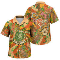 Hawaiian Piko Lani Cultivate I Ka Piko Aloha Family Matching Short Sleeve Bodycon Dress and Hawaiian Shirt Retro Psychedelic Taro Leaf - Hibiscus Flowers TS04 Son's Shirt Orange Green - Polynesian Pride