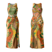 Hawaiian Piko Lani Cultivate I Ka Piko Aloha Family Matching Tank Maxi Dress and Hawaiian Shirt Retro Psychedelic Taro Leaf - Hibiscus Flowers TS04 Mom's Dress Orange Green - Polynesian Pride
