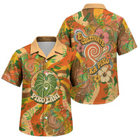 Hawaiian Piko Lani Cultivate I Ka Piko Aloha Family Matching Tank Maxi Dress and Hawaiian Shirt Retro Psychedelic Taro Leaf - Hibiscus Flowers TS04 Son's Shirt Orange Green - Polynesian Pride