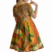 Hawaiian Piko Lani Cultivate I Ka Piko Aloha Kid Short Sleeve Dress Retro Psychedelic Taro Leaf - Hibiscus Flowers