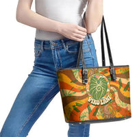 Hawaiian Piko Lani Cultivate I Ka Piko Aloha Leather Tote Bag Retro Psychedelic Taro Leaf - Hibiscus Flowers