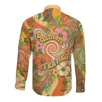 Hawaiian Piko Lani Cultivate I Ka Piko Aloha Long Sleeve Button Shirt Retro Psychedelic Taro Leaf - Hibiscus Flowers TS04 - Polynesian Pride