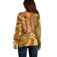 Hawaiian Piko Lani Cultivate I Ka Piko Aloha Off Shoulder Sweater Retro Psychedelic Taro Leaf - Hibiscus Flowers