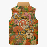 Hawaiian Piko Lani Cultivate I Ka Piko Aloha Sleeveless Puffer Jacket Retro Psychedelic Taro Leaf - Hibiscus Flowers