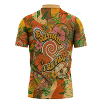 Hawaiian Piko Lani Cultivate I Ka Piko Aloha Zipper Polo Shirt Retro Psychedelic Taro Leaf - Hibiscus Flowers TS04 - Polynesian Pride
