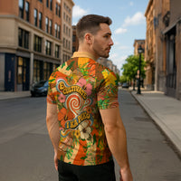 Hawaiian Piko Lani Cultivate I Ka Piko Aloha Zipper Polo Shirt Retro Psychedelic Taro Leaf - Hibiscus Flowers TS04 - Polynesian Pride