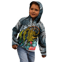 Hawaii Turtle Kid Hoodie Hawaii Pattern and Turtle Tattoo Dark Cyan Gradient TS04 - Polynesian Pride