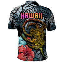 Hawaii Turtle Polo Shirt Hawaii Pattern and Turtle Tattoo Dark Cyan Gradient TS04 - Polynesian Pride