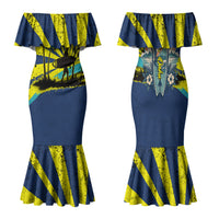 Waimanalo Oahu Hawaii Surfing Family Matching Mermaid Dress and Hawaiian Shirt Tropical Beach Retro Sunburst Surfboard TS04 Mom's Dress Yellow Blue - Polynesian Pride