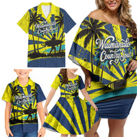 Waimanalo Oahu Hawaii Surfing Family Matching Off Shoulder Short Dress and Hawaiian Shirt Tropical Beach Retro Sunburst Surfboard TS04 - Polynesian Pride