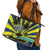Waimanalo Oahu Hawaii Surfing Leather Tote Bag Tropical Beach Retro Sunburst Surfboard
