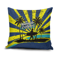 Waimanalo Oahu Hawaii Surfing Pillow Cover Tropical Beach Retro Sunburst Surfboard TS04 Yellow Blue - Polynesian Pride