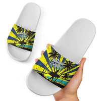 Waimanalo Oahu Hawaii Surfing Slide Sandals Tropical Beach Retro Sunburst Surfboard TS04 - Polynesian Pride