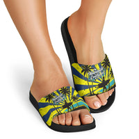 Waimanalo Oahu Hawaii Surfing Slide Sandals Tropical Beach Retro Sunburst Surfboard TS04 - Polynesian Pride