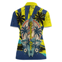 Waimanalo Oahu Hawaii Surfing Women Polo Shirt Tropical Beach Retro Sunburst Surfboard