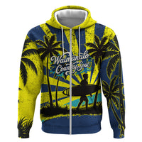 Waimanalo Oahu Hawaii Surfing Zip Hoodie Tropical Beach Retro Sunburst Surfboard TS04 Zip Hoodie Yellow Blue - Polynesian Pride