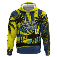 Waimanalo Oahu Hawaii Surfing Zip Hoodie Tropical Beach Retro Sunburst Surfboard TS04 Pullover Hoodie Yellow Blue - Polynesian Pride