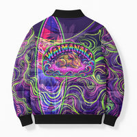Waimanalo Hawaii Sun Rabbit Bomber Puffer Jacket Psychedelic Trippy Neon Swirl Graphic
