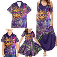 Waimanalo Hawaii Sun Rabbit Family Matching Summer Maxi Dress and Hawaiian Shirt Psychedelic Trippy Neon Swirl Graphic TS04 - Polynesian Pride
