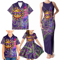 Waimanalo Hawaii Sun Rabbit Family Matching Tank Maxi Dress and Hawaiian Shirt Psychedelic Trippy Neon Swirl Graphic TS04 - Polynesian Pride