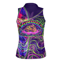 Waimanalo Hawaii Sun Rabbit Women Sleeveless Polo Shirt Psychedelic Trippy Neon Swirl Graphic