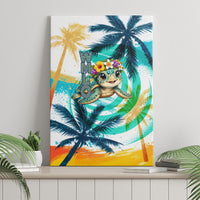 Hawaii Waimanalo Sea Turtle Canvas Wall Art Cute Tropical Beach Aloha Spirit Cartoon