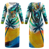 Hawaii Waimanalo Sea Turtle Family Matching Long Sleeve Bodycon Dress and Hawaiian Shirt Cute Tropical Beach Aloha Spirit Cartoon