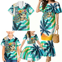 Hawaii Waimanalo Sea Turtle Family Matching Mermaid Dress and Hawaiian Shirt Cute Tropical Beach Aloha Spirit Cartoon TS04 - Polynesian Pride