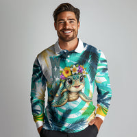 Hawaii Waimanalo Sea Turtle Long Sleeve Polo Shirt Cute Tropical Beach Aloha Spirit Cartoon TS04 - Polynesian Pride
