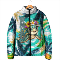 Hawaii Waimanalo Sea Turtle Padded Jacket Cute Tropical Beach Aloha Spirit Cartoon TS04 - Polynesian Pride