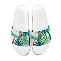 Hawaii Waimanalo Sea Turtle Slide Sandals Cute Tropical Beach Aloha Spirit Cartoon TS04 Green Blue - Polynesian Pride