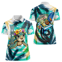 Hawaii Waimanalo Sea Turtle Women Polo Shirt Cute Tropical Beach Aloha Spirit Cartoon TS04 - Polynesian Pride