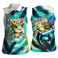 Hawaii Waimanalo Sea Turtle Women Sleeveless Polo Shirt Cute Tropical Beach Aloha Spirit Cartoon TS04 - Polynesian Pride