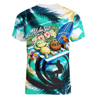 Hawaii Waimanalo Sea Turtle Women V-Neck T-Shirt Cute Tropical Beach Aloha Spirit Cartoon TS04 - Polynesian Pride