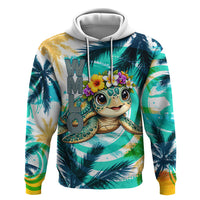 Hawaii Waimanalo Sea Turtle Zip Hoodie Cute Tropical Beach Aloha Spirit Cartoon TS04 Pullover Hoodie Green Blue - Polynesian Pride
