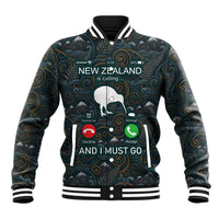 New Zealand is Calling and I Must Go Baseball Jacket Kiwi Bird Silhouette