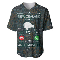 New Zealand is Calling and I Must Go Baseball Jersey Kiwi Bird Silhouette